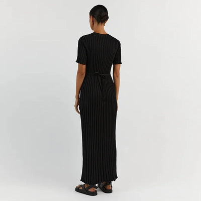 Angela | Einfarbiges Strick-Maxikleid