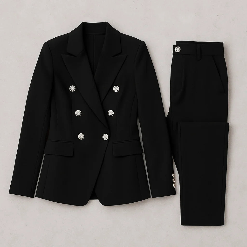 Damen Anzug Set Zweireihig Slim Fit Blazer & Hose