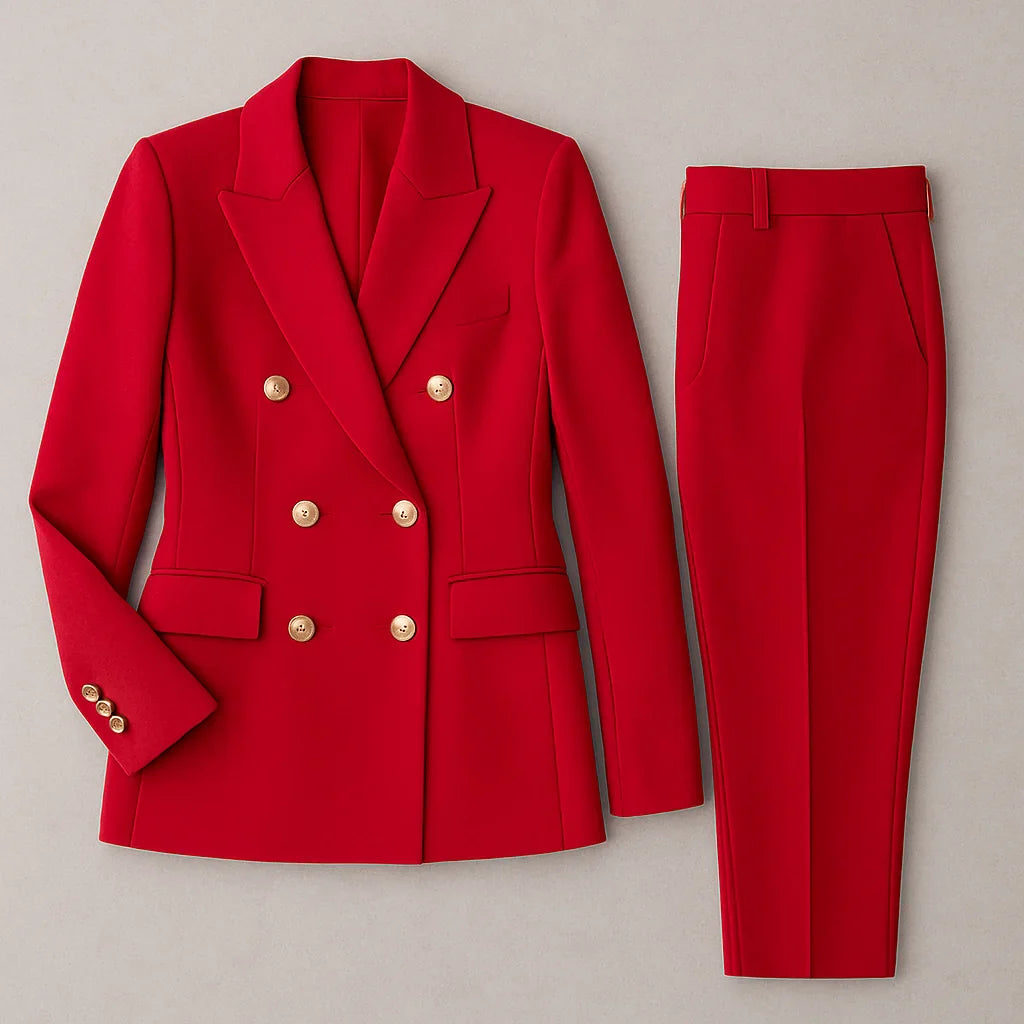 Damen Anzug Set Zweireihig Slim Fit Blazer & Hose