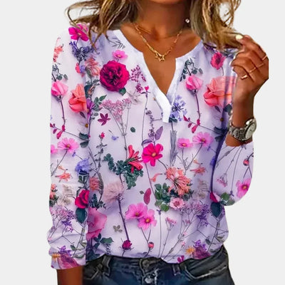Damen Bluse mit floralem Muster und V-Ausschnitt