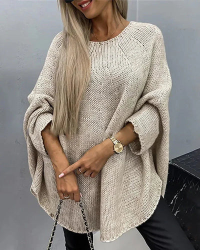 Damen Cape-Strickpullover mit weiten Ärmeln