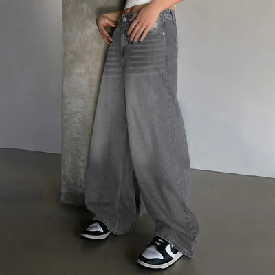 Damen Baggy Jeans mit weitem Bein lässig geschnitten