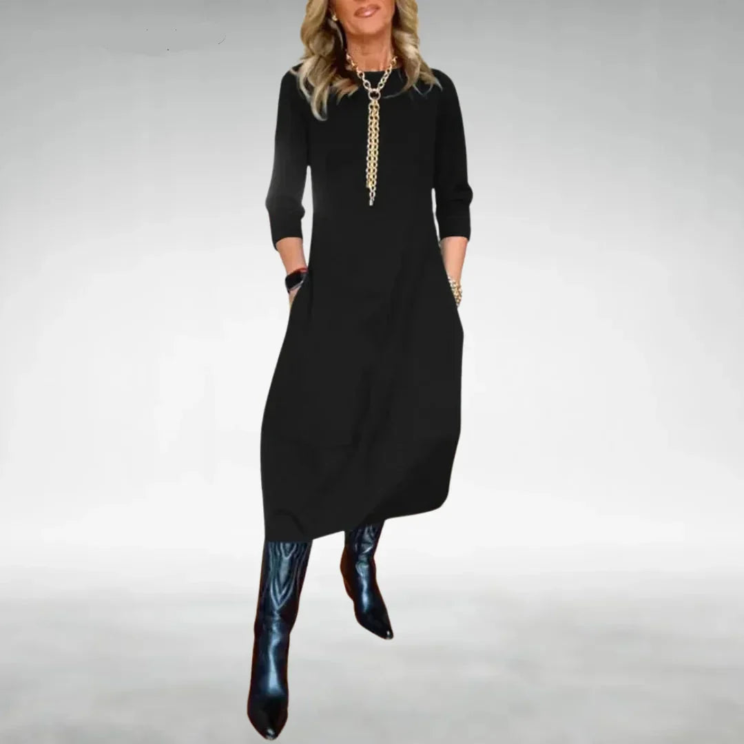 Damen Midikleid mit Dreiviertelärmeln und Taschen