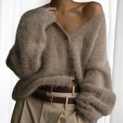 Damen Strickjacke mit V-Ausschnitt und Knöpfen