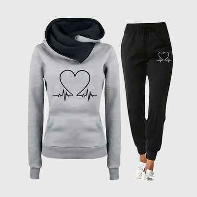 Damen Jogginganzug mit Herzmotiv und Kapuzenpullover
