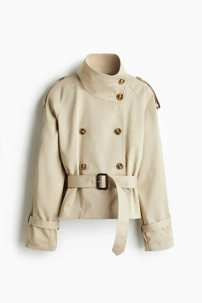 Damen Trenchcoat mit hohem Kragen und Taillengürtel