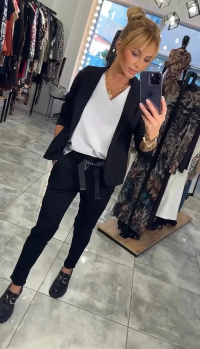 Damen Zweiteiler Anzug mit Joggerhose und Blazer für Alltag
