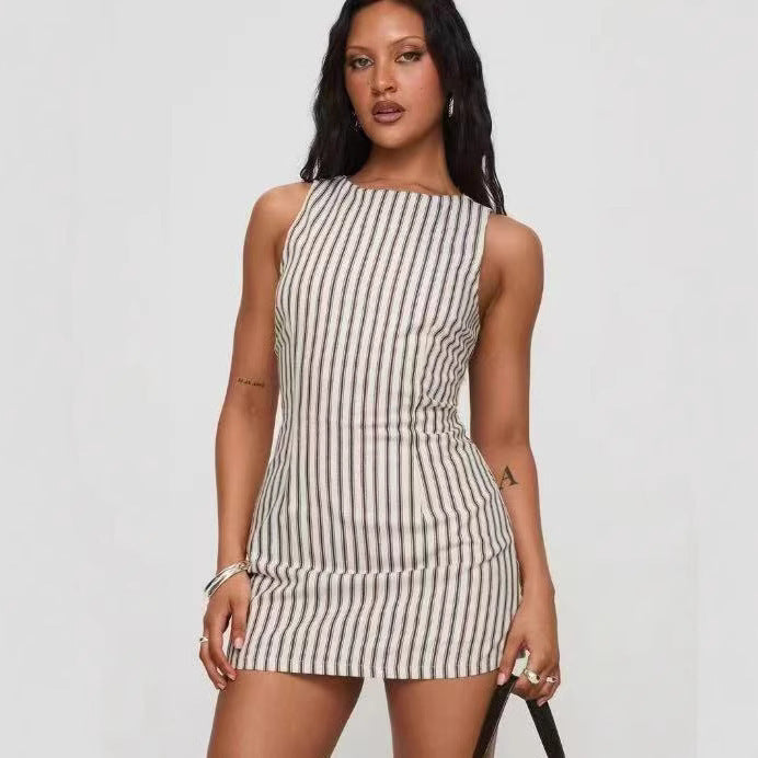 Silya | Gestreiftes Ärmelloses Kurzes Kleid