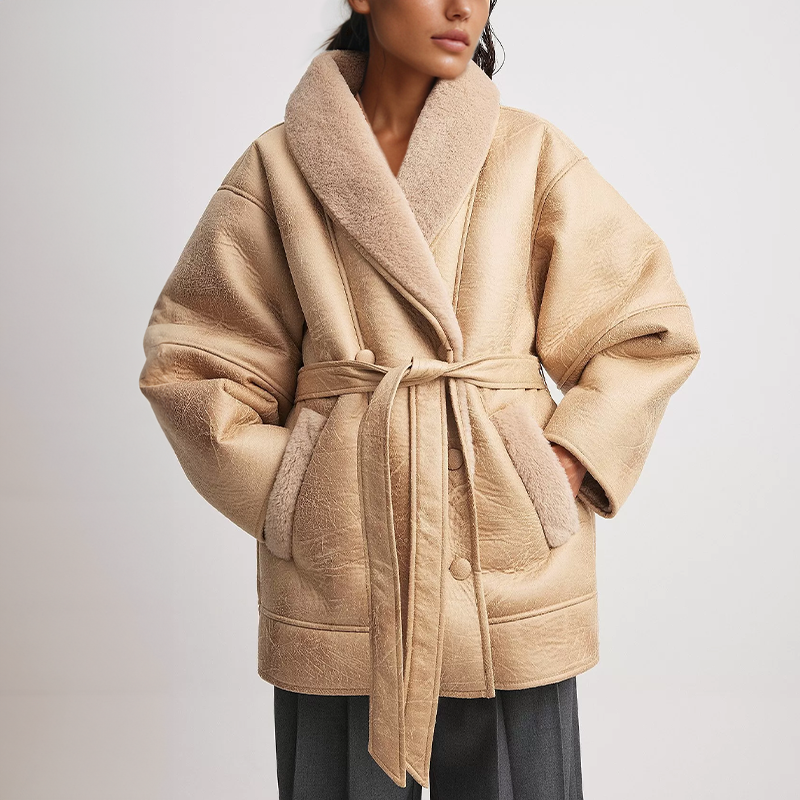Damen Winterjacke mit Gürtel und Futter