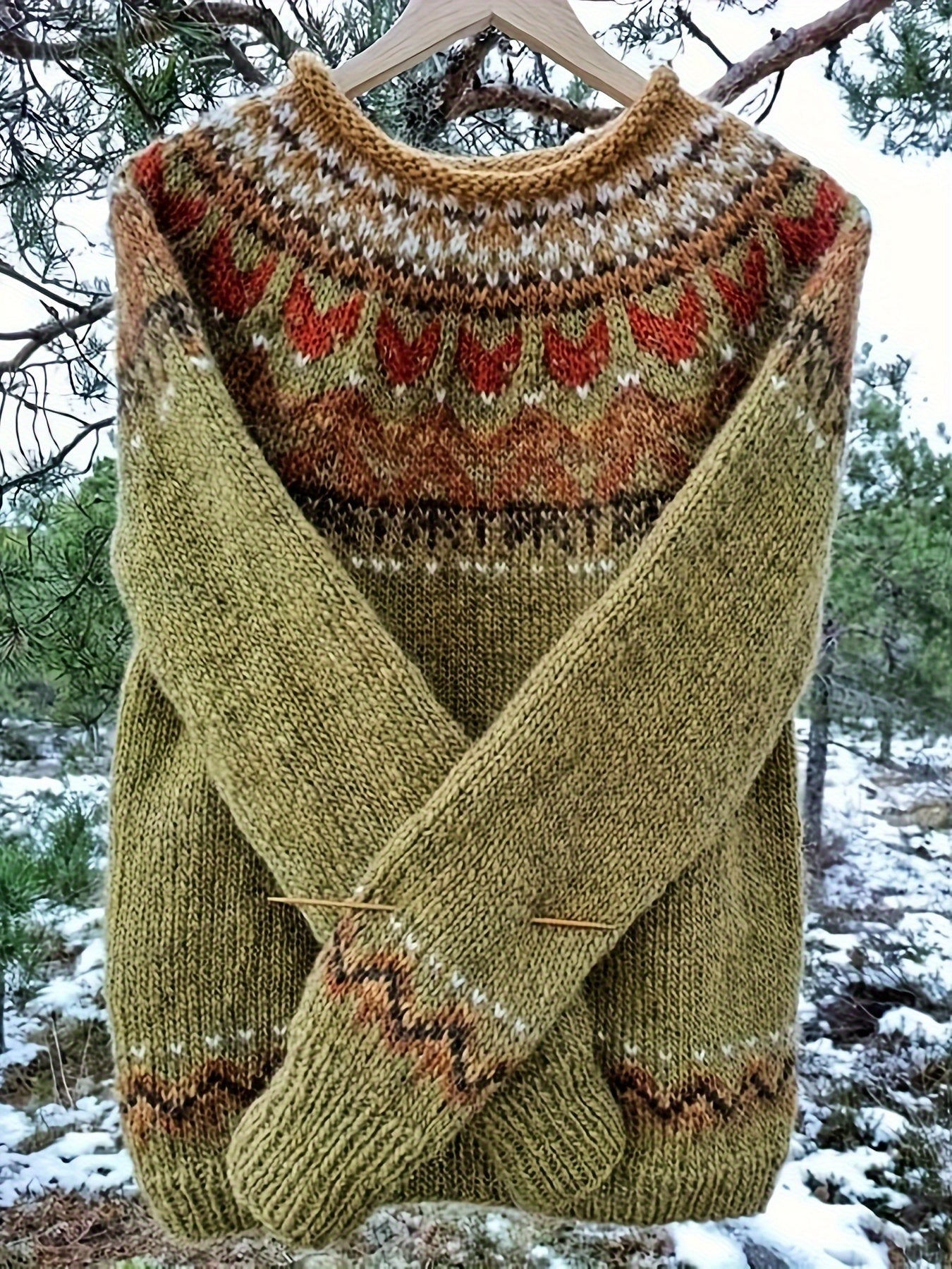 Norweger Grobstrickpullover Damen | Strickmuster Mit Langem Ärmel