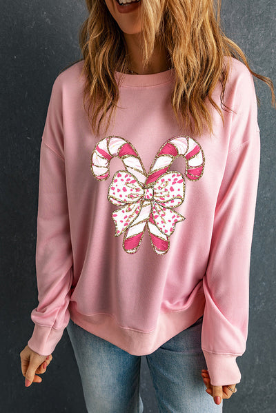 Emilia® | Sweatshirt mit hängenden Schultern, Weihnachtsgrafik und rosa Schleife