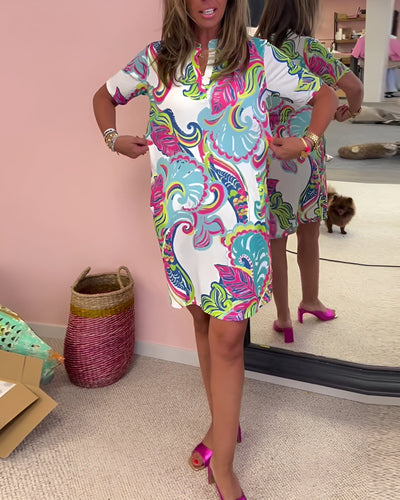 Gaëlle | Leichte bedruckte Kleid mit V-Ausschnitt