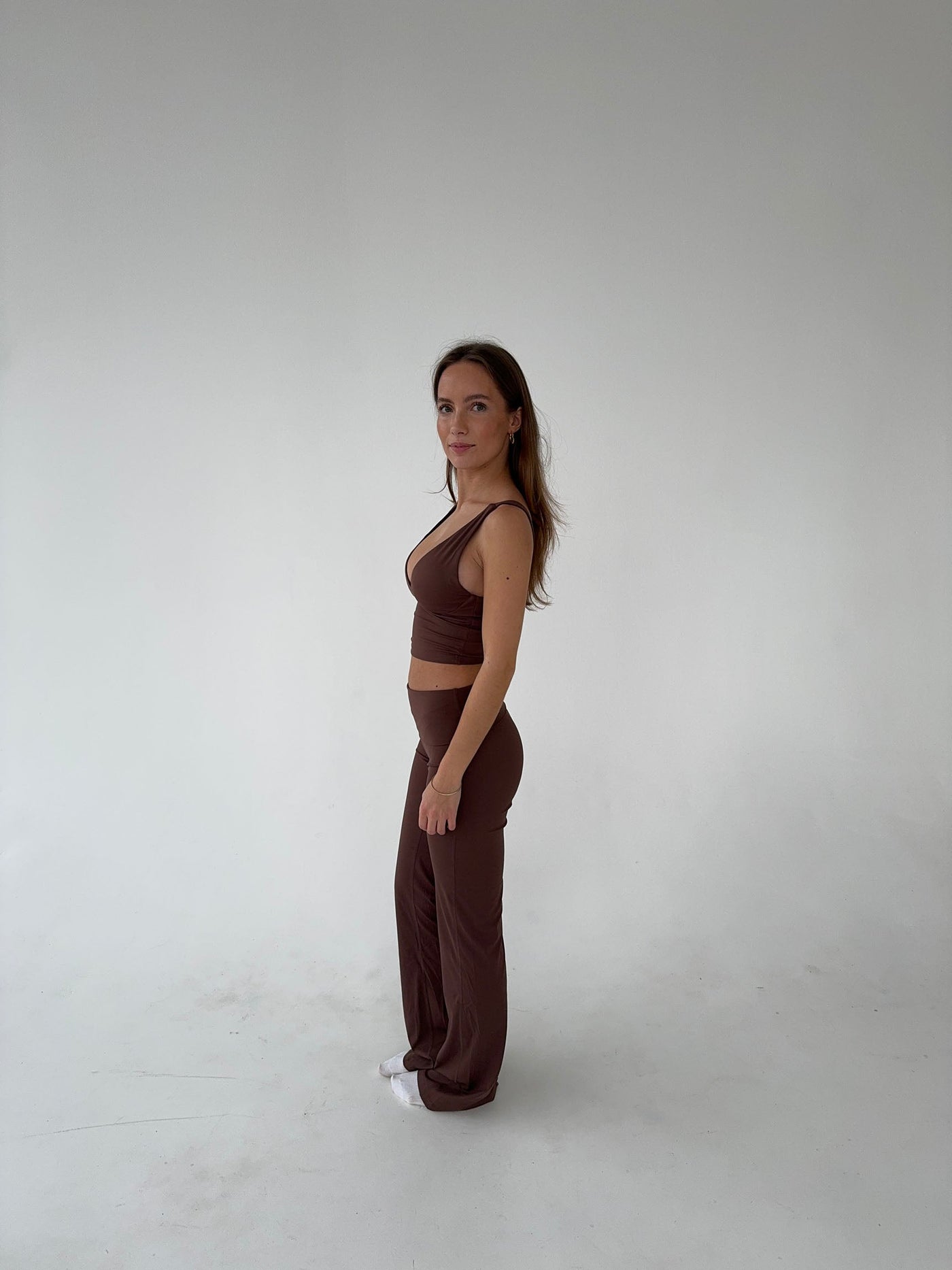 Ausgestellte Damen-Leggings Hohe Taille Braun - Stretch & Komfort