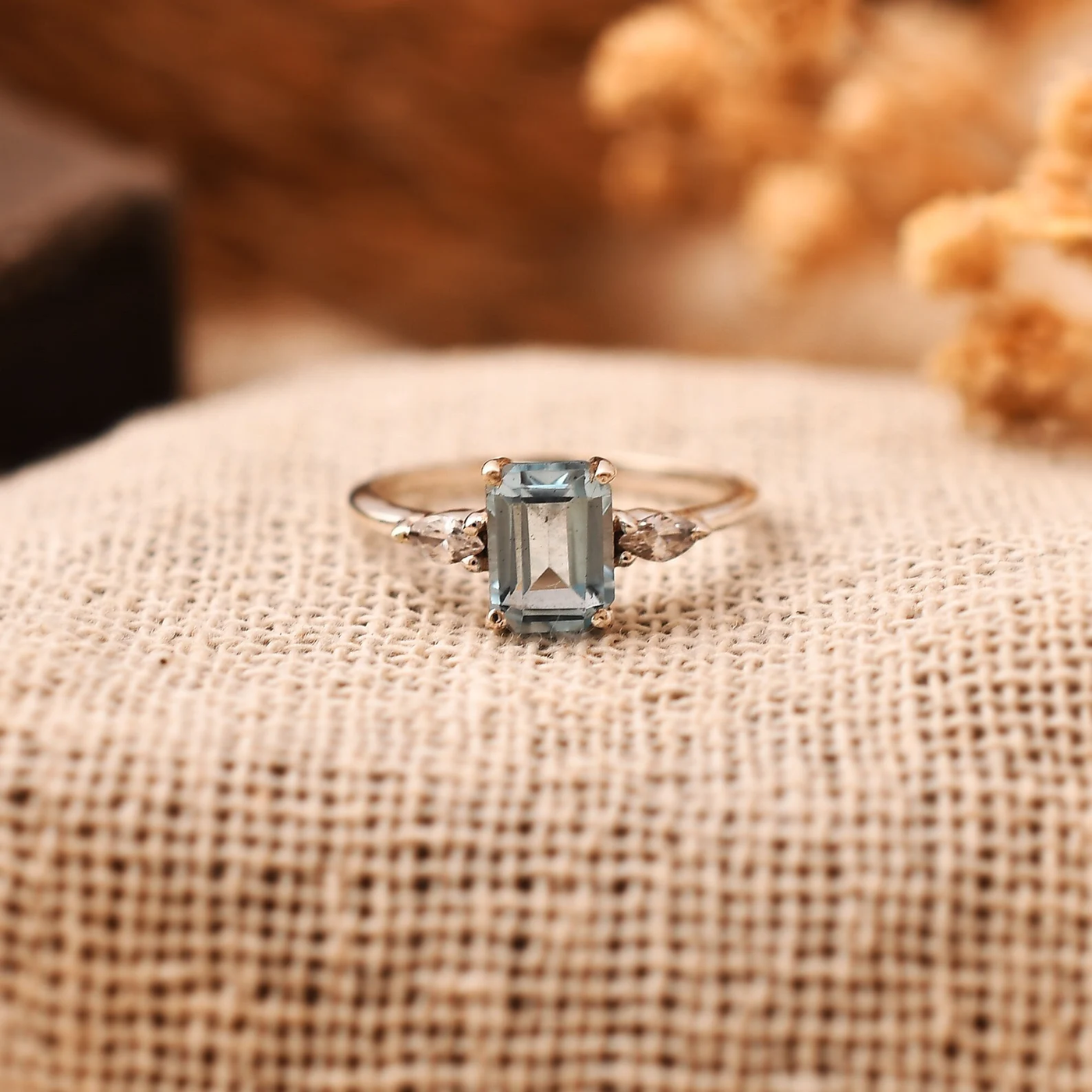 Blauer quadratischer Kristallring Vintage