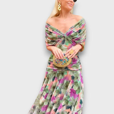 Fianna – Off-Shoulder Midikleid mit floraler Eleganz