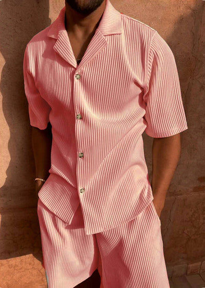 Herren-Shorts-Set mit gestreiftem Kurzarmhemd