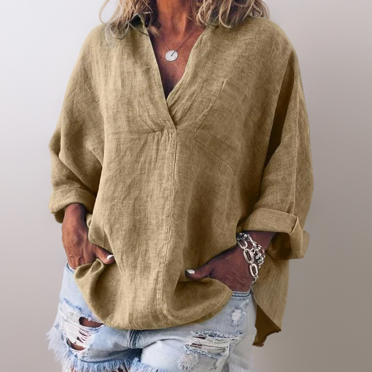 Lorie┃Bequemes Langarmshirt mit V-Ausschnitt