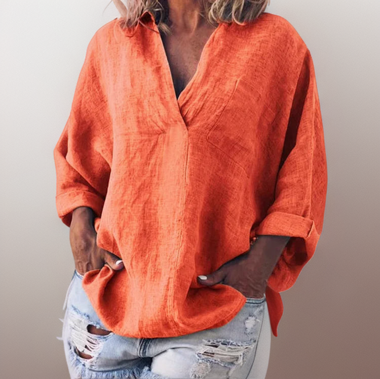 Lorie┃Bequemes Langarmshirt mit V-Ausschnitt
