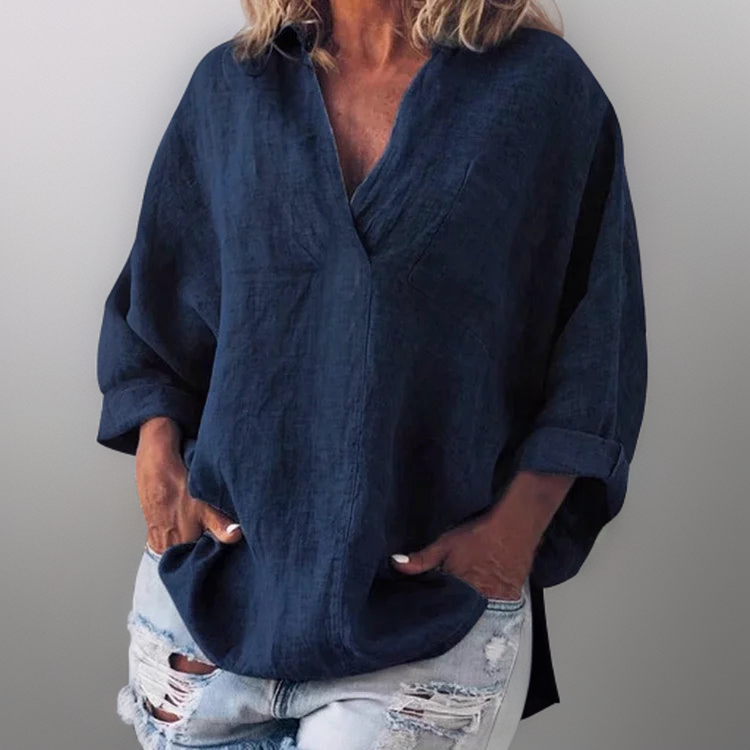 Lorie┃Bequemes Langarmshirt mit V-Ausschnitt