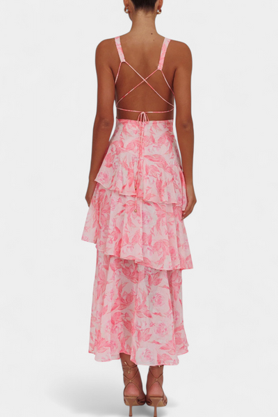 Domenica V-Ausschnitt Chiffonkleid mit eleganten, fließenden Lagen