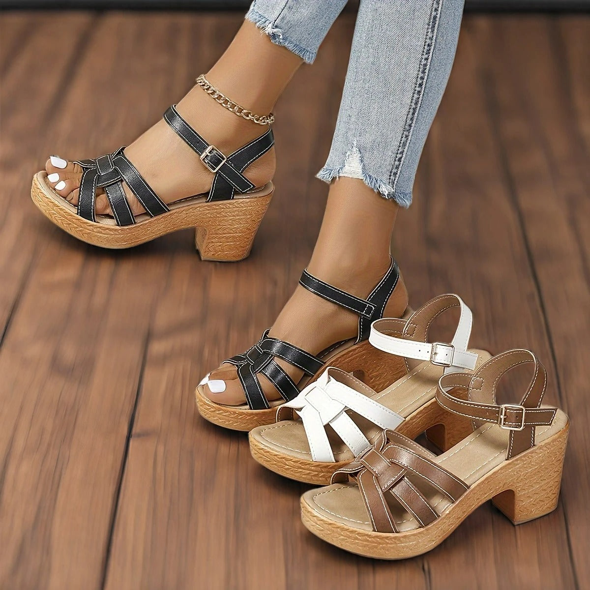 Janine - Damenmode Sandalen mit klobigem Absatz