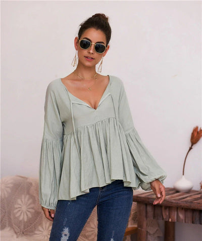Sheila - Bluse mit Puffärmel und V-Ausschnitt
