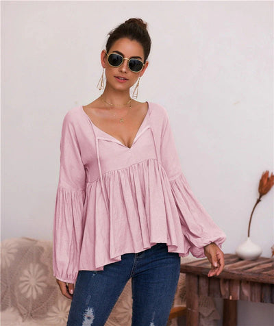 Sheila - Bluse mit Puffärmel und V-Ausschnitt