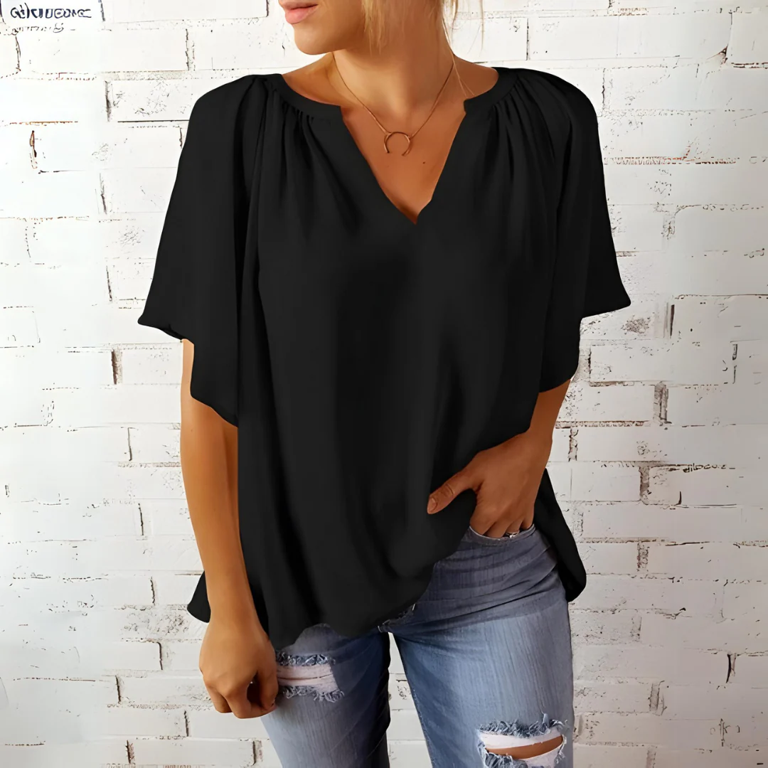 Andrea - Elegante Bluse mit V-Ausschnitt und kurzen Ärmeln - zeitloser Stil und Komfort