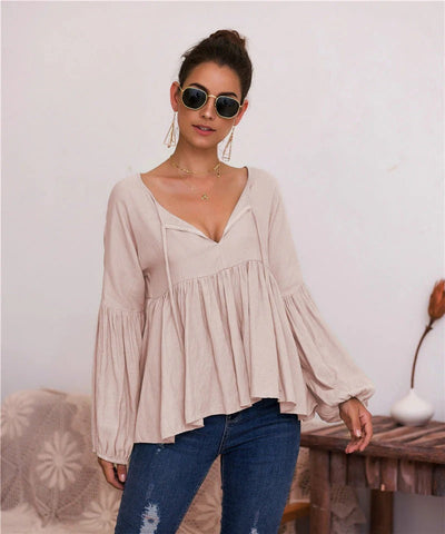 Sheila - Bluse mit Puffärmel und V-Ausschnitt