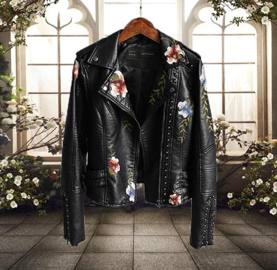 Damen Bikerjacke mit Blumenmuster | Lässig