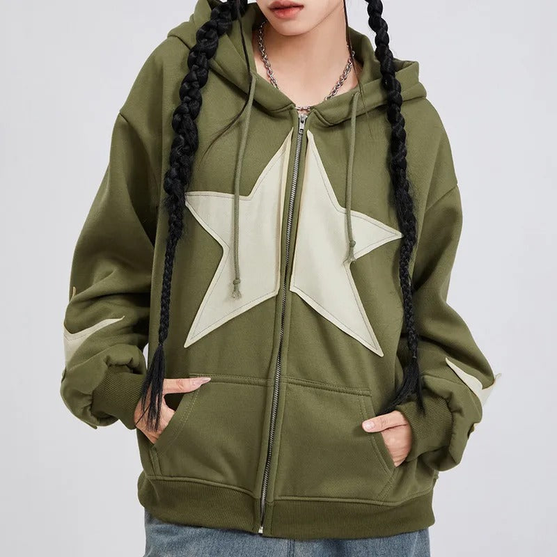 Estefanía® | Damen-Trainingsjacke mit Sternenmuster und Kapuze