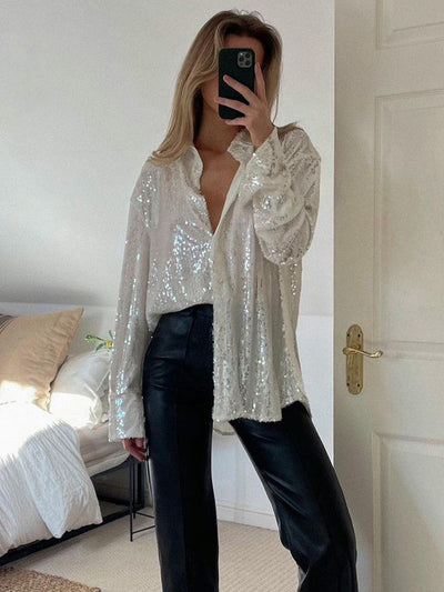 Paola – Funkelnde Oversize-Glitzerbluse für Damen