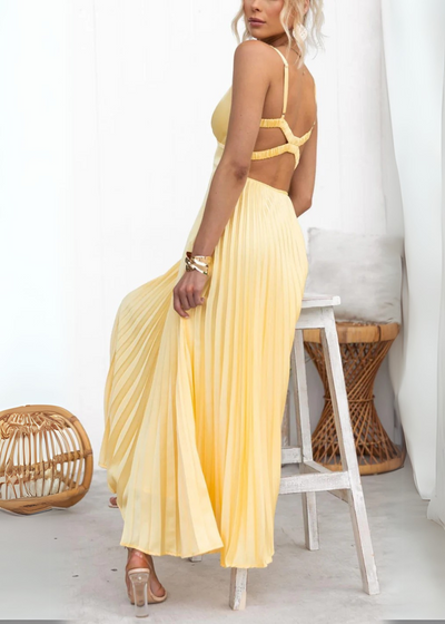 Mabel - V-Ausschnitt Plissiertes Maxikleid