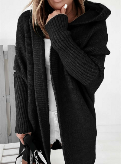 Tiara | Damen Schwarz Strickjacke | mit Kapuze