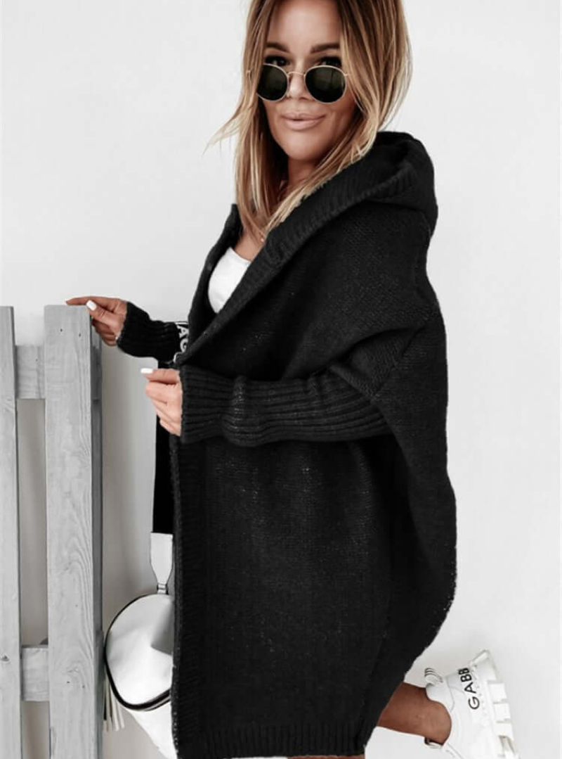 Tiara | Damen Schwarz Strickjacke | mit Kapuze