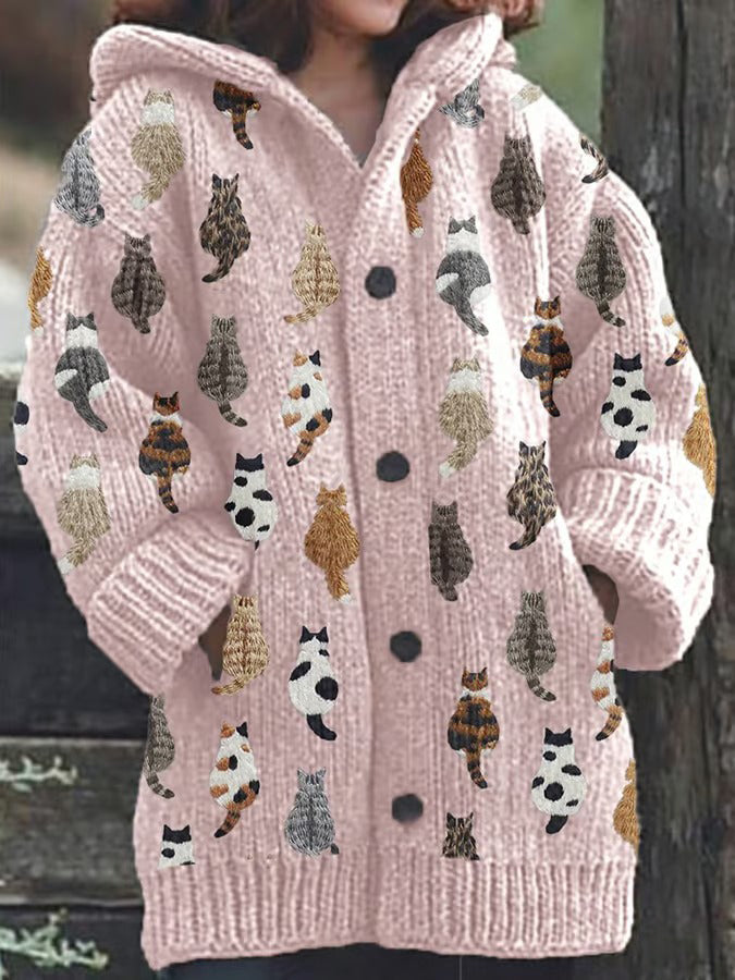 Rita® | Eine bequeme Strickjacke mit Kapuze und süßem Katzenrücken-Design für Damen