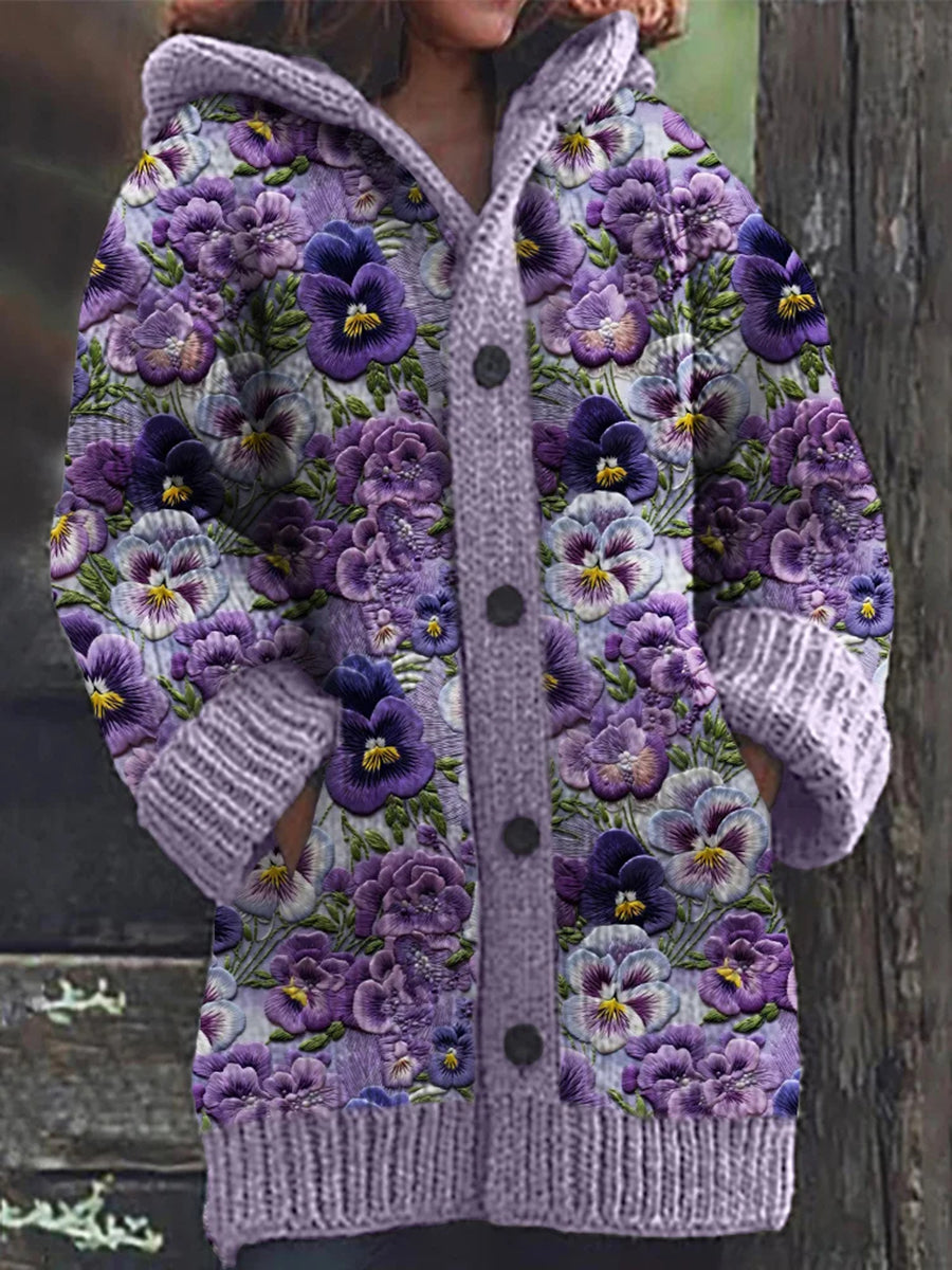 Ingrid® | Damen-Kapuzenjacke mit Vintage-Blumenmuster und Knopfleiste