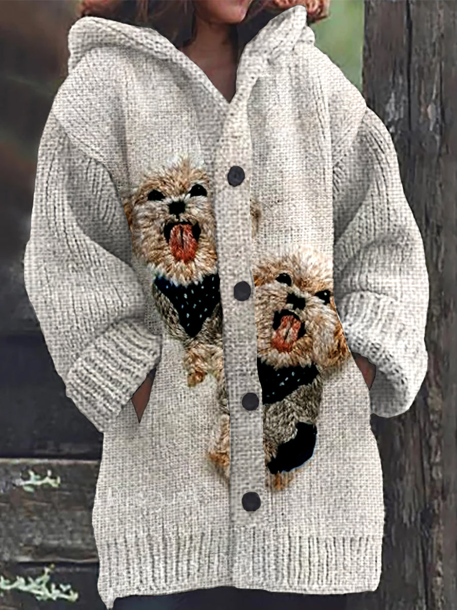 Denisse® | Animal Art Nahtloser Stickerei-Druckknopf Dicker Langarm-Kapuzenpullover