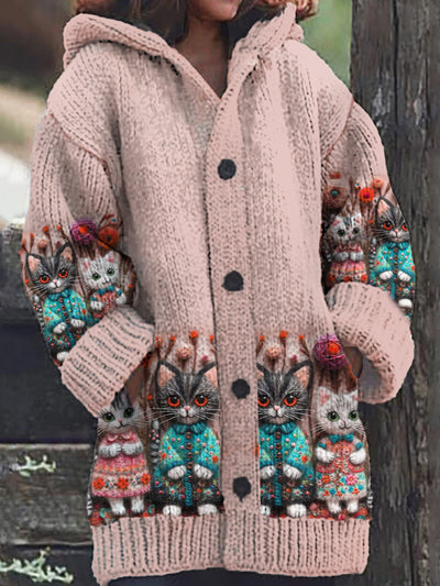 Belinda® | Kapuzenjacke mit Katzenmuster für Damen