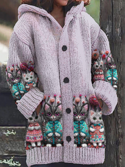 Belinda® | Kapuzenjacke mit Katzenmuster für Damen