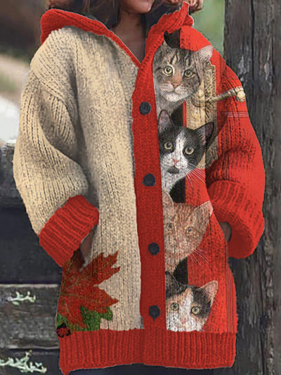 Guadalupe® | Kapuzenjacke mit lustigem Katzenprint für Damen