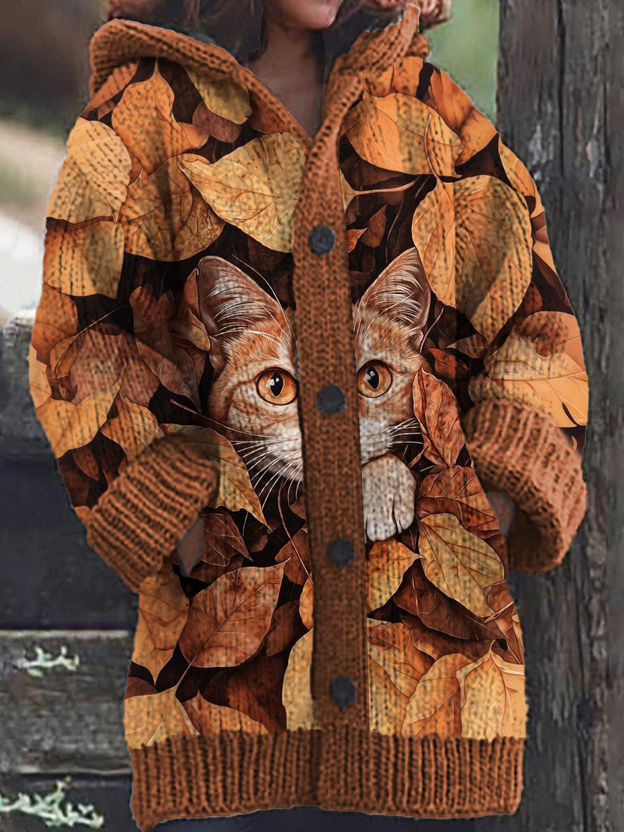 Emilia® | Kapuzenjacke mit Katzenblatt-Print für Damen