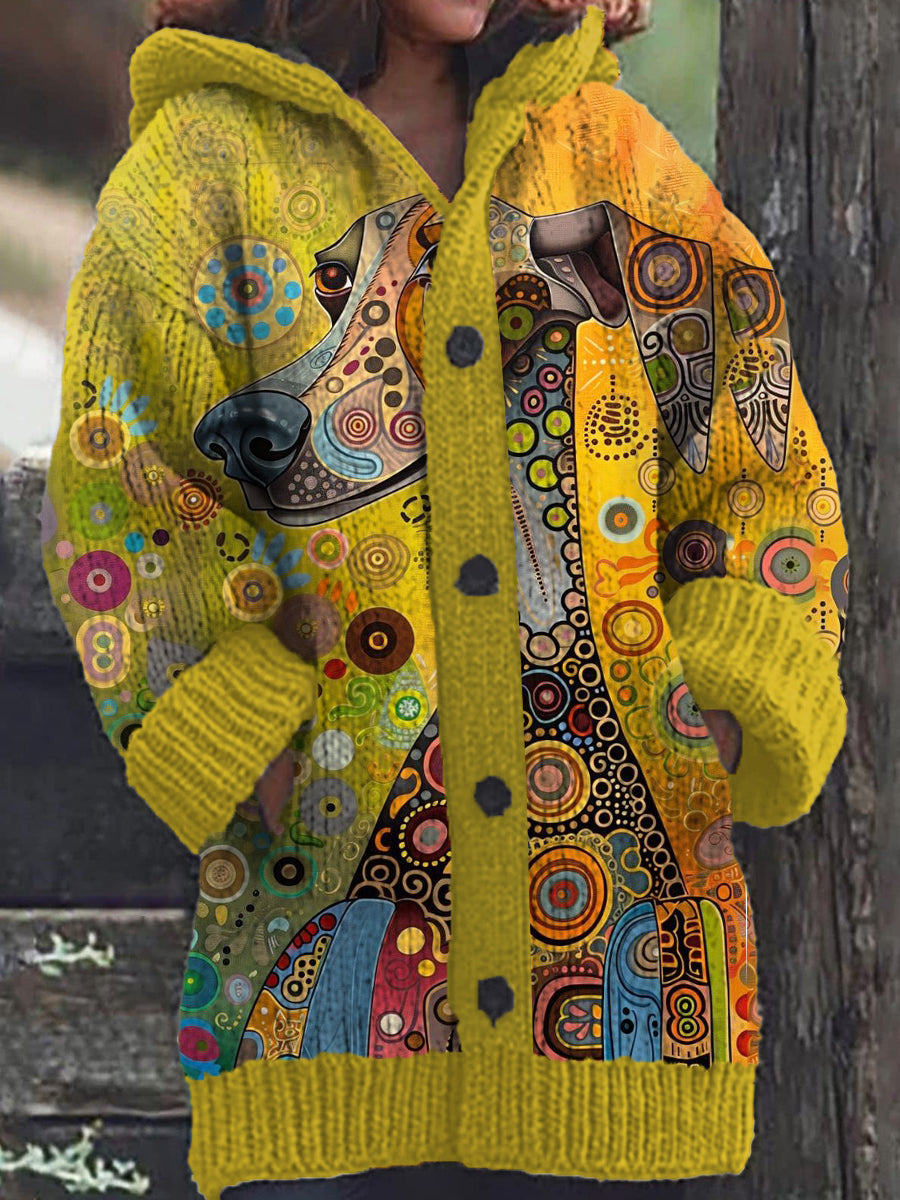 Wilhelmina® | Damen-Cardigan-Jacke mit Hunde-Print und Kapuze
