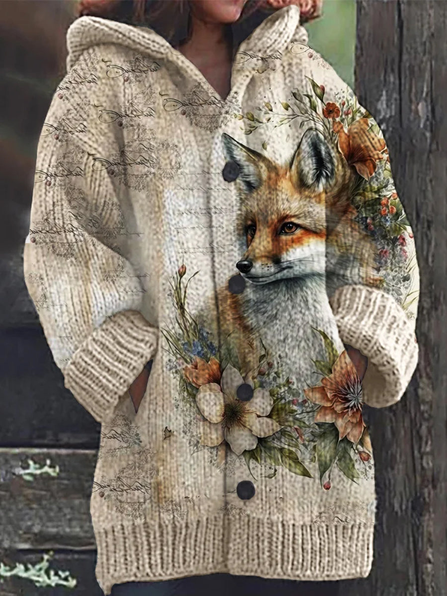Brigida® | Dicker Langarm-Cardigan mit Kapuze und Animal-Print