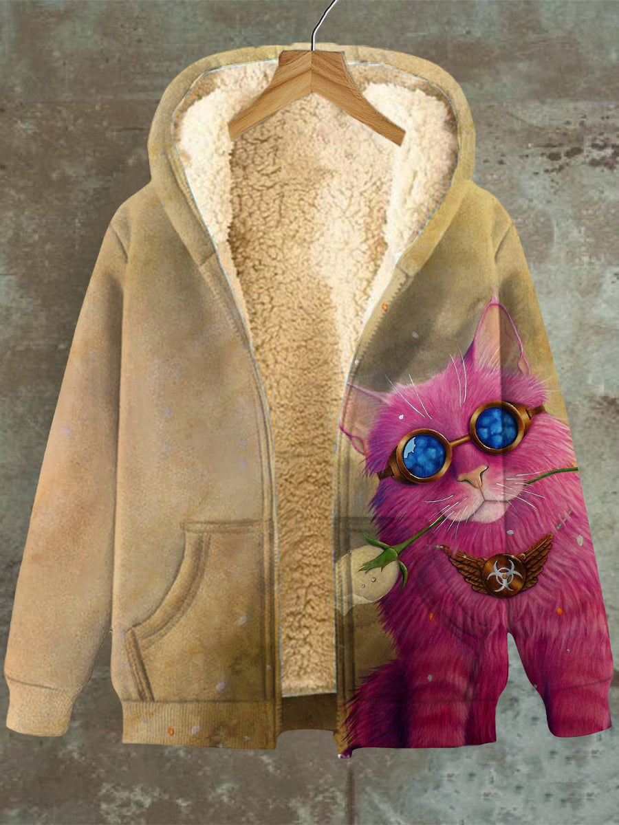 Melisa® | Kapuzenpullover mit Katzenmuster und Reißverschlusstasche, Sweatshirt-Jacke für Damen