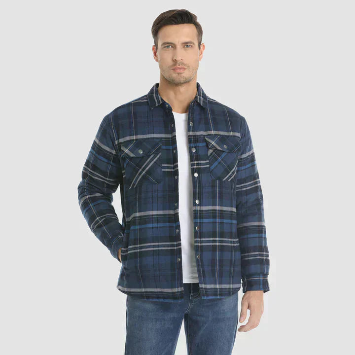 Herren Flanell Hemd Jacke lange Ärmel gesteppt gefüttert Plaid Mantel Button Down dicke Outwear für Winter
