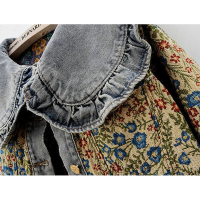 Ana María® | Stilvolle Herbst-Jeansjacke mit Jacquard-Stickerei und Peter-Pan-Kragen für Damen