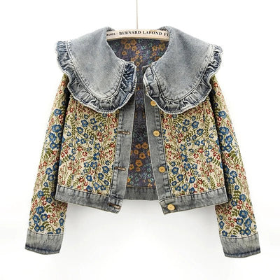 Ana María® | Stilvolle Herbst-Jeansjacke mit Jacquard-Stickerei und Peter-Pan-Kragen für Damen