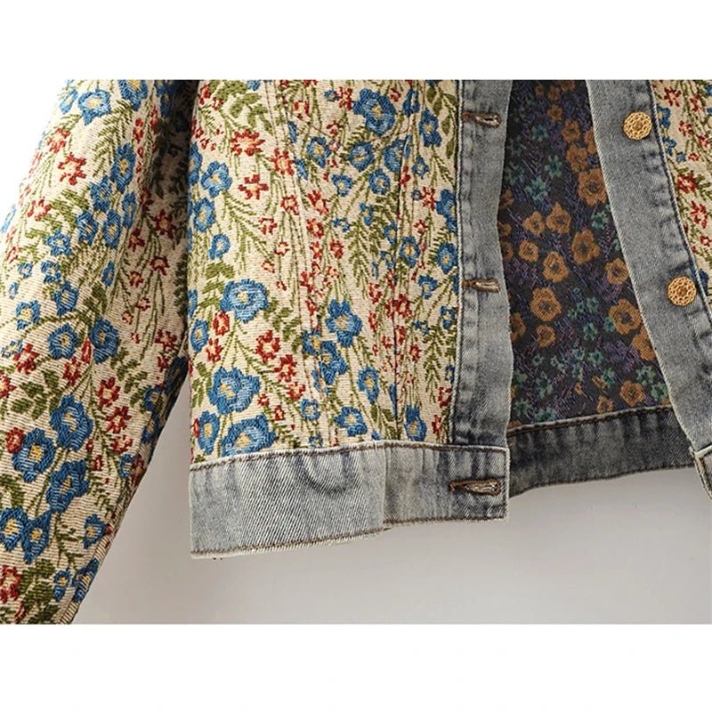 Ana María® | Stilvolle Herbst-Jeansjacke mit Jacquard-Stickerei und Peter-Pan-Kragen für Damen