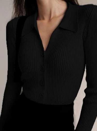 Nicole | Pullover mit Knopfkragen und V-Ausschnitt